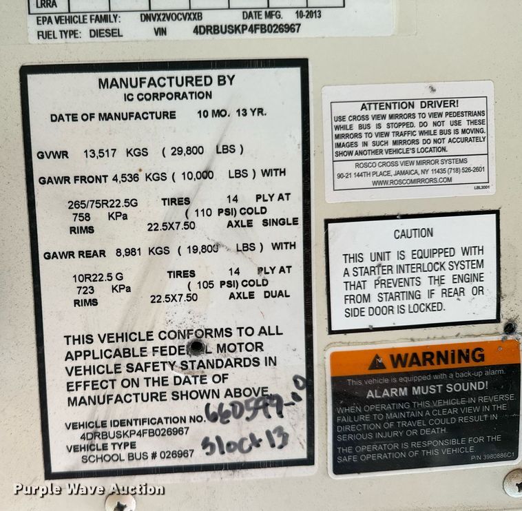 image for item OJ9537 2015 International CE school bus