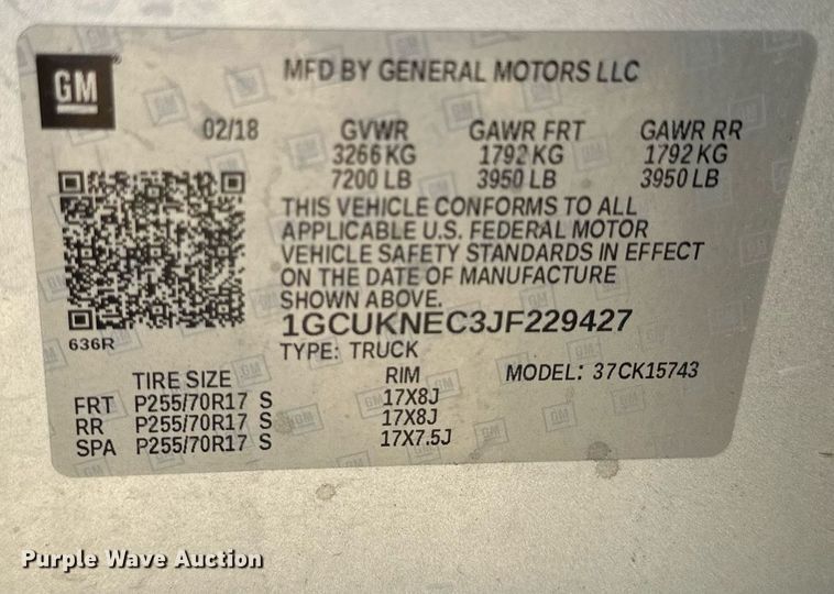 image for item OK9157 2018 Chevrolet  Silverado 1500 Crew Cab pickup truck