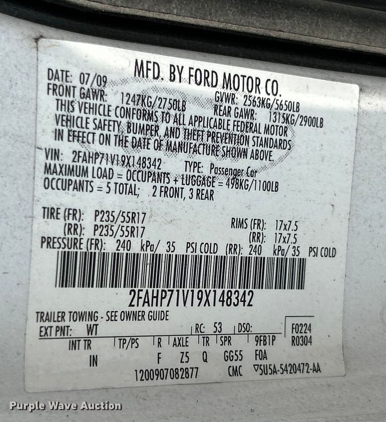 image for item OK9752 2009 Ford  Crown Victoria Police Interceptor 