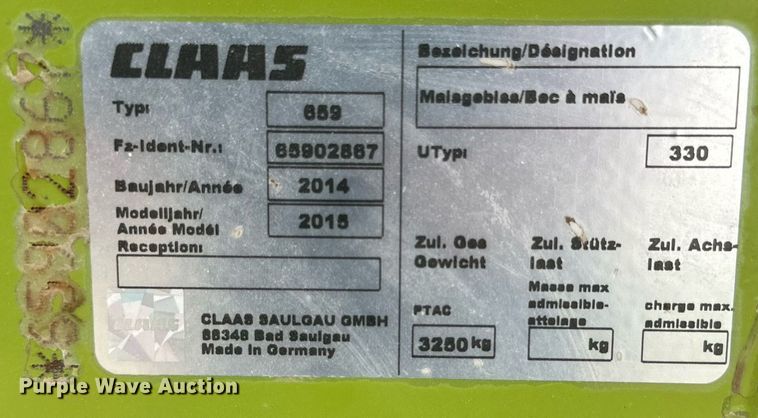 image for item DG4259 2015 Claas 750 rotary forage head