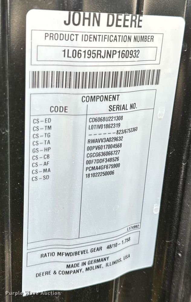 image for item DO2217 2022 John Deere 6R195 MFWD tractor