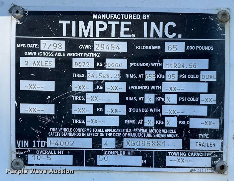 image for item DQ6317 1999 Timpte  Super Hopper  grain trailer