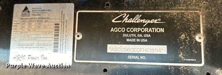 image for item DQ6330 2015 Challenger 560E RWA combine