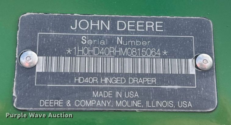 image for item DQ6718 2021 John Deere HD40R flex draper head