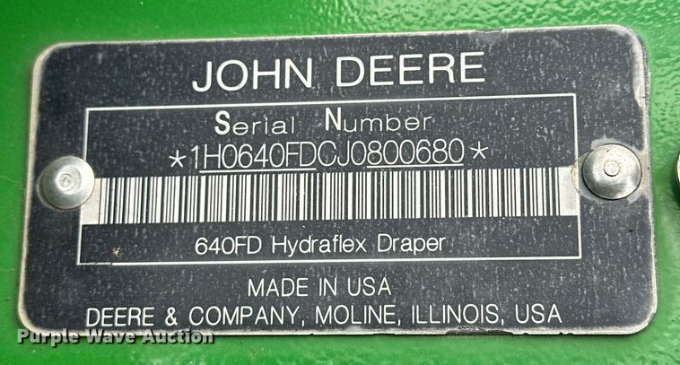 image for item DQ6726 2017 John Deere 640FD flex draper head