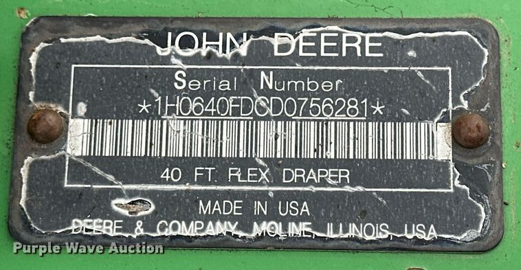 image for item DQ6727 2013 John Deere 640FD flex draper head