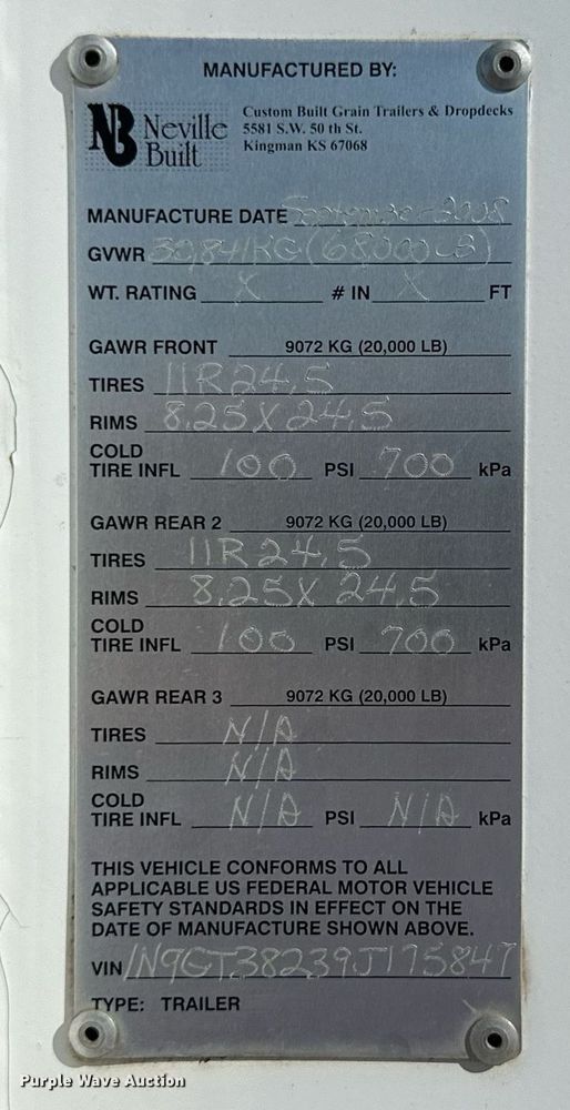 image for item DQ6730 2009 Neville Built grain trailer