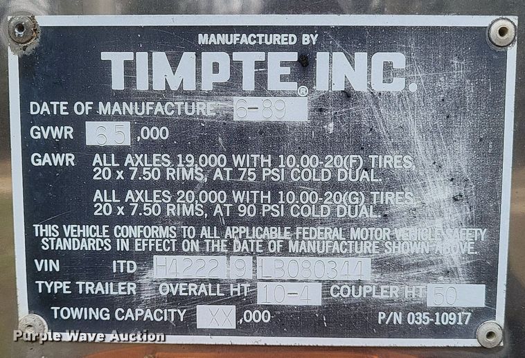 image for item MI9974 1990 Timpte  Hopper Bottom  grain trailer
