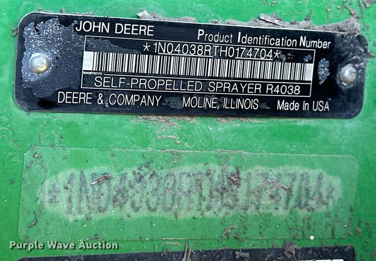 image for item NJ9349 2017 John Deere R4038 sprayer