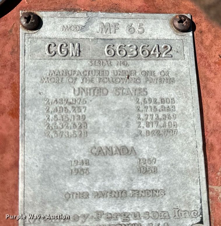 image for item NJ9357 1959 Massey Ferguson 65 tractor