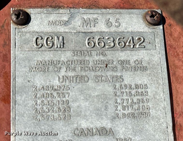 image for item NJ9357 1959 Massey Ferguson 65 tractor