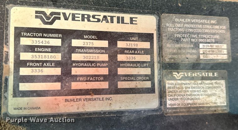 image for item NU9461 2014 Versatile 2375 tractor