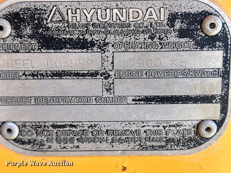 image for item OA9634 2012 Hyundai HL760-9 wheel loader