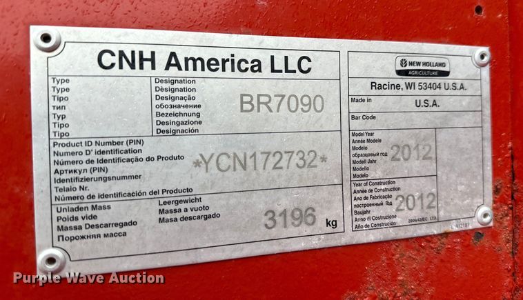 image for item OA9655 2012 New Holland BR7090 Specialty Crop round baler