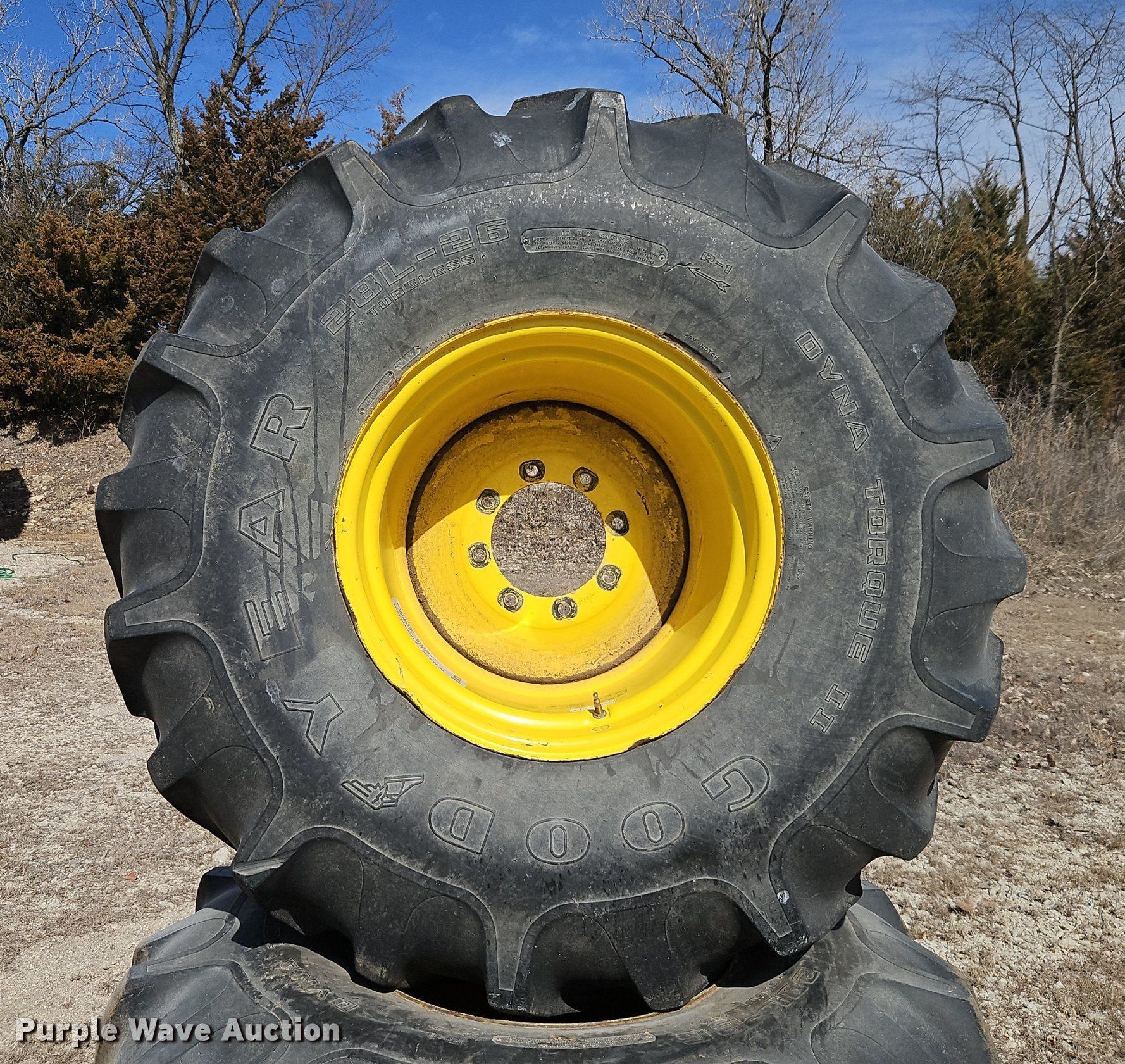 (2) Goodyear Dyna Torque II 28L26 tires and wheels in La Harpe, KS