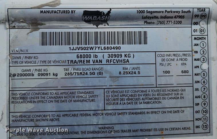 image for item DK0602 2000 Wabash National RFCVHSA refrigerated van trailer