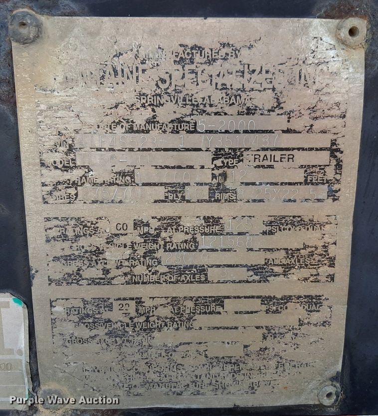 image for item DP2591 2000 Fontaine  TL50-NGP lowboy equipment trailer