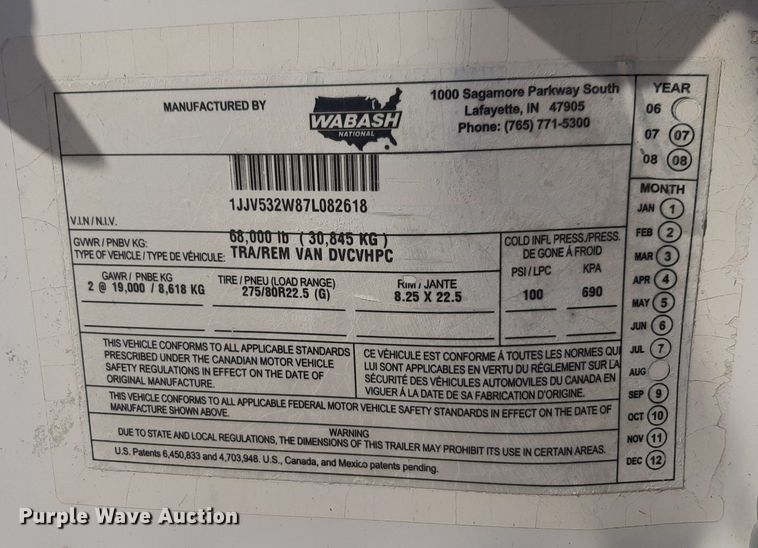 image for item DP2674 2007 Wabash dry van trailer