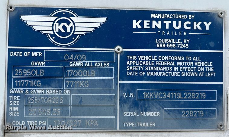 image for item KV9821 2009 Kentucky  dry van trailer