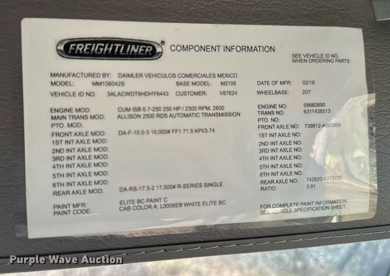 image for item NF9332 2017 Freightliner  Business Class M2 box truck