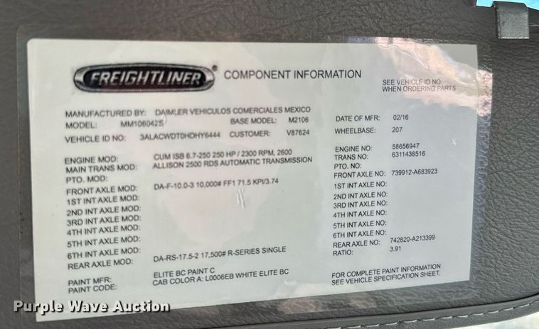 image for item NF9333 2017 Freightliner  Business Class M2 box truck