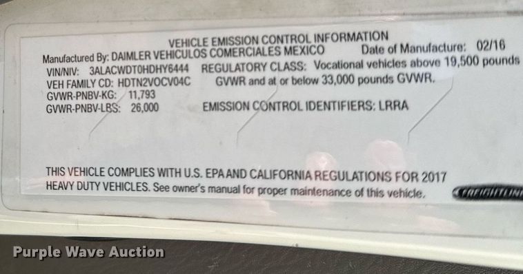 image for item NF9333 2017 Freightliner  Business Class M2 box truck