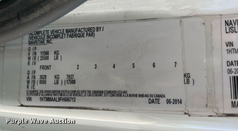 image for item NM9022 2015 International Durastar 4300 box truck