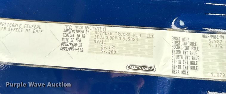 image for item NN9474 2012 Freightliner  Cascadia semi truck