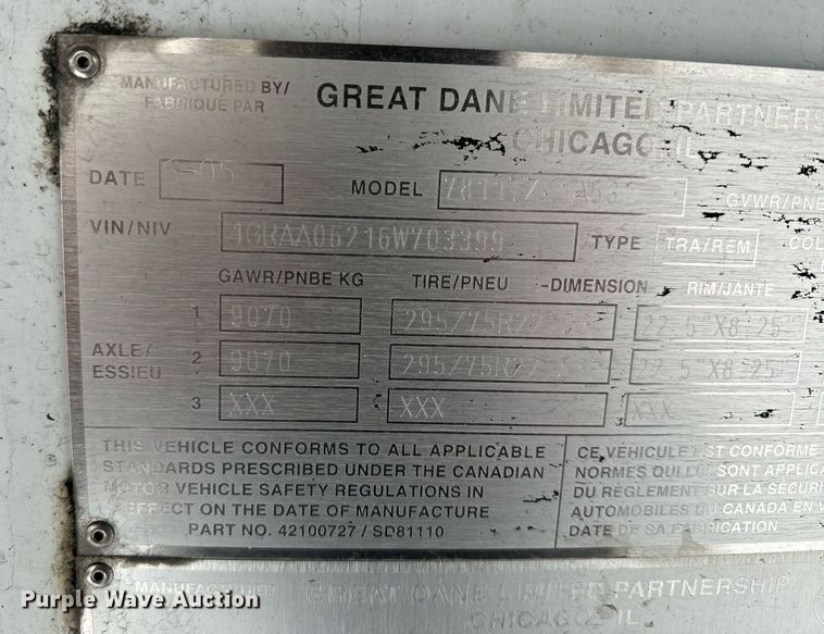 image for item NN9481 2006 Great Dane refrigerated van trailer