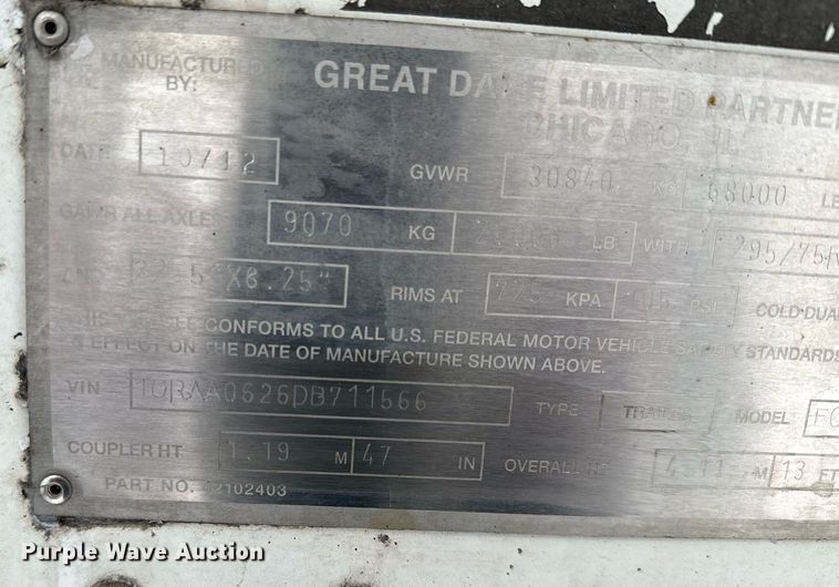 image for item NN9483 2013 Great Dane refrigerated van trailer