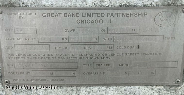 image for item NU9425 2005 Great Dane 7811TZ-1A refrigerated van trailer