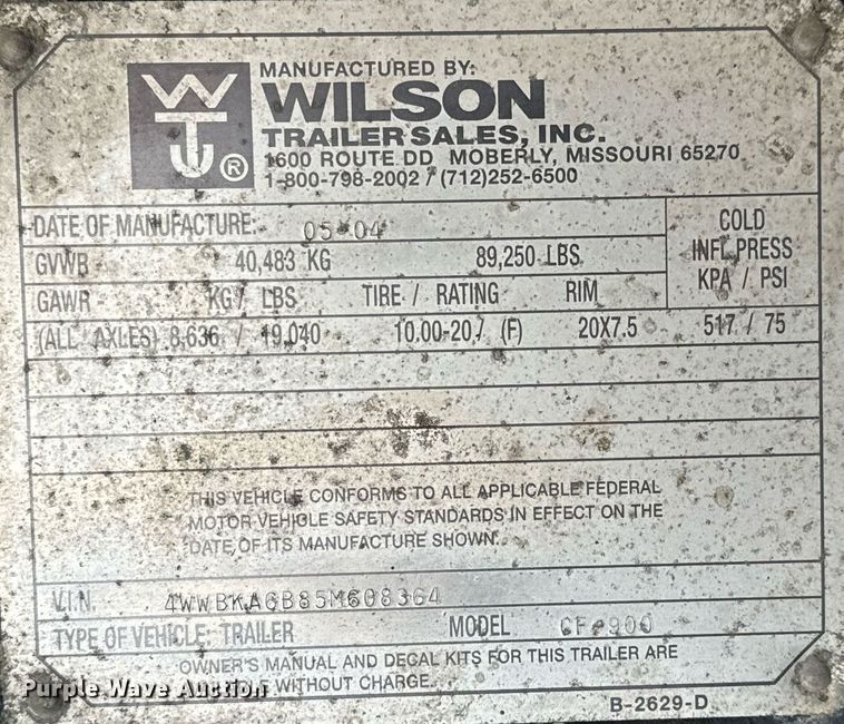 image for item NU9452 2005 Wilson CF 900 flatbed trailer