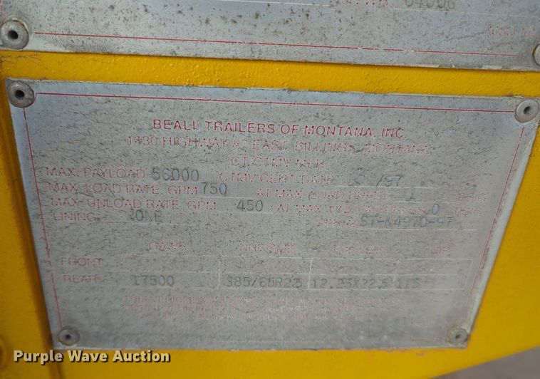 image for item NZ9298 1997 Beall BAST-97-3-SB tank trailer