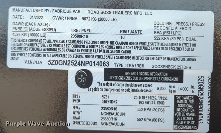 image for item NZ9299 2022 Road Boss equipment trailer