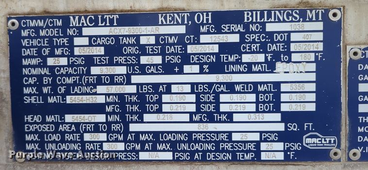 image for item NZ9300 2015 MAC LTT tank trailer