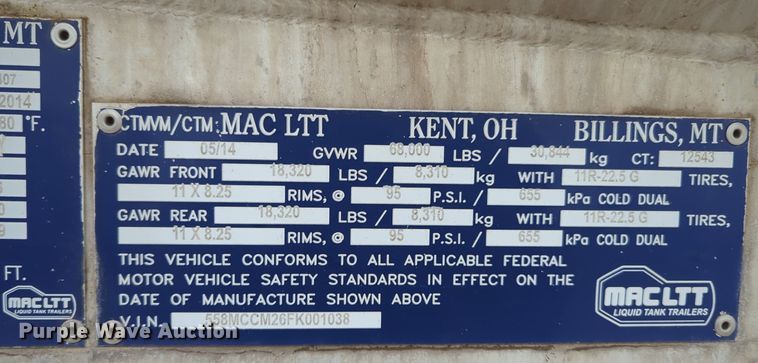 image for item NZ9300 2015 MAC LTT tank trailer