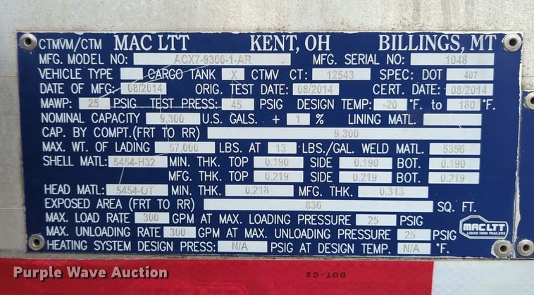 image for item NZ9301 2015 MAC LTT tank trailer