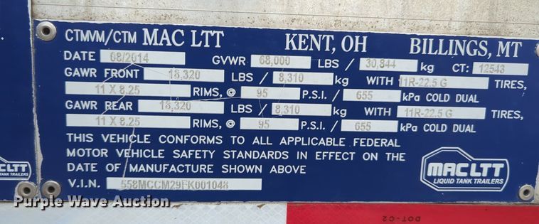 image for item NZ9301 2015 MAC LTT tank trailer