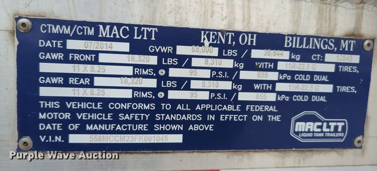 image for item NZ9302 2015 MAC LTT tank trailer