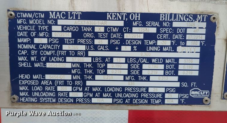 image for item NZ9302 2015 MAC LTT tank trailer