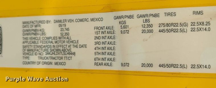 image for item OD9266 2020 Freightliner Cascadia 126 semi truck