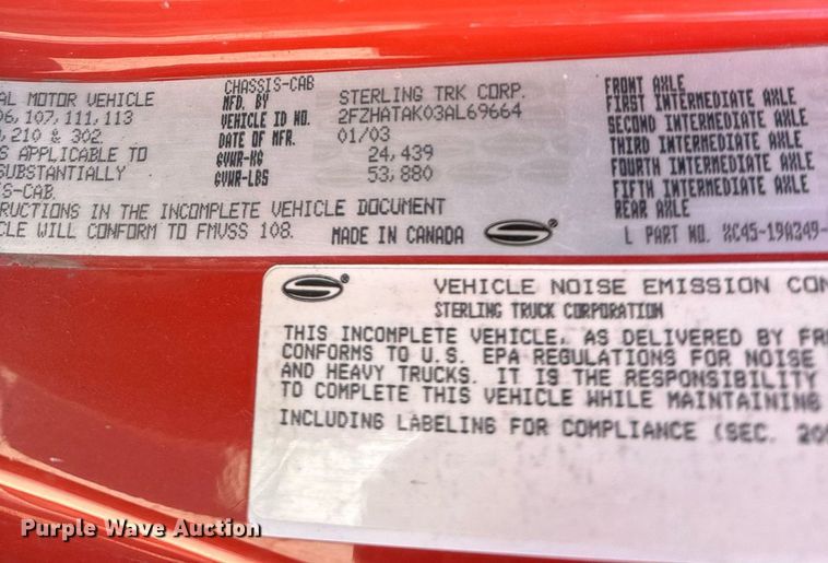 image for item DQ6223 2003 Sterling LT7500 dump truck