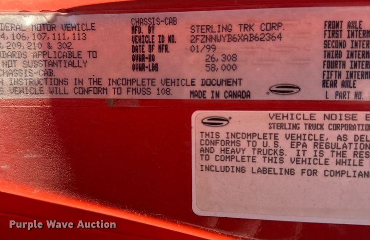 image for item DQ6249 1999 Sterling LT9511 dump truck