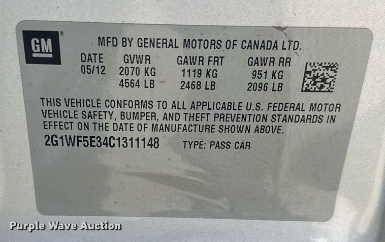 image for item DQ6287 2012 Chevrolet Impala 