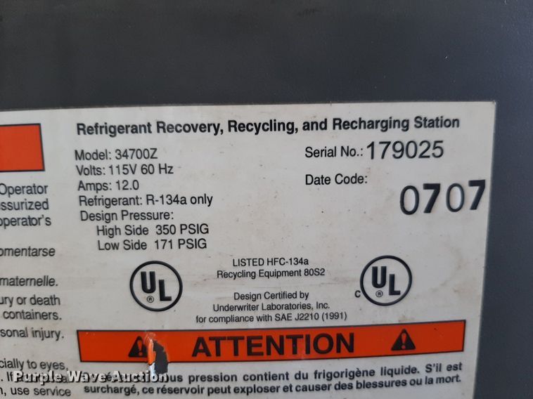 image for item DV9826 Robinair Cooltech 34700Z refrigerant recycler