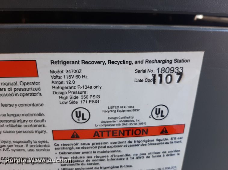 image for item DV9828 Robinair Cooltech 34700Z refrigerant recycler