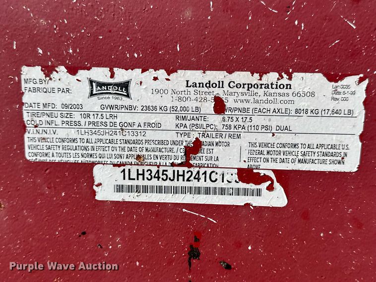 image for item NJ9319 2004 Landoll 345C-35 tilt deck equipment trailer