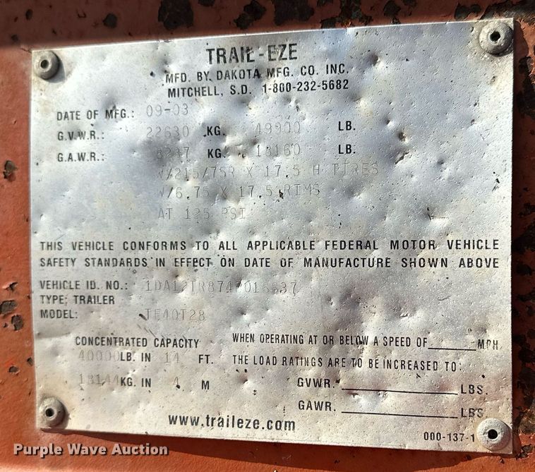 image for item NJ9320 2004 Trail-Eze TE40T28 tilt deck equipment trailer