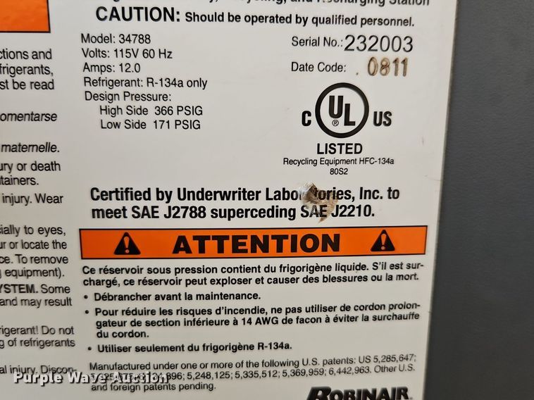 image for item OJ9511 Robinair Cooltech 34788 refrigerant recovery recycling machine