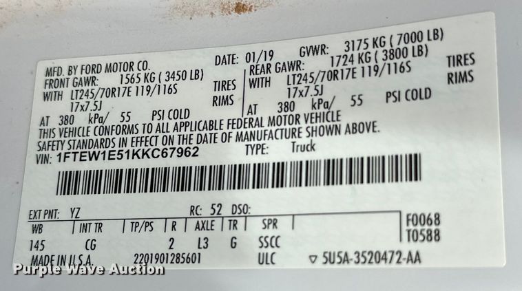 image for item DG4271 2019 Ford F150 SuperCrew pickup truck